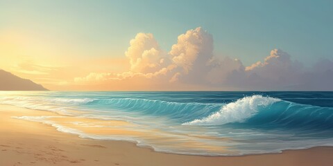 Wall Mural - Beautiful sunset over a calm ocean with gentle waves