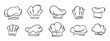 © Victoria Sergeeva - Chef hats contour icons set. Funny retro kitcheners caps of various shapes. Restaurant uniform, chef profession mascot, hand drawn toque of cookers and bakers icons collection vector illustration