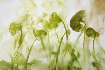 Canvas Print - Abstract green plant illustration featuring delicate leaves and organic shapes, ideal for nature inspired designs and eco themed concepts