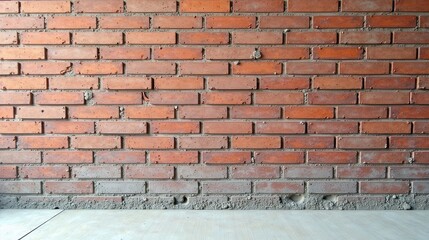Fototapete - A freshly laid brick wall with visible mortar, showcasing a clean, simple design, perfect for a variety of applications, including architectural visualization and interior design projects.