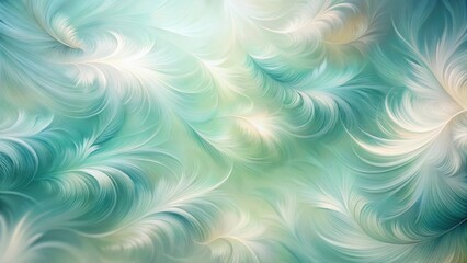 Wall Mural - Serene Abstract Feather Design Soft Teal and Cream Hues Intertwined, Creating a Dreamlike, Whimsical, and Peaceful Background Texture for Design Projects