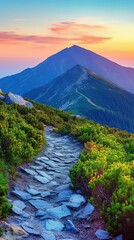 Wall Mural - Scenic mountain trail at sunset with vibrant colors