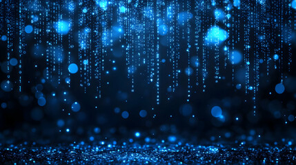 Wall Mural - Blue glitter rain, dark background, festive