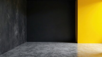 Poster - Empty Room with Dark Grey Textured Wall and Bright Yellow Accent Wall