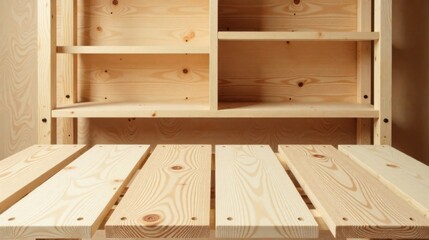 Aufkleber - Empty wooden shelves and a light wood surface ideal for product display