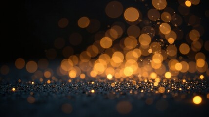 Aufkleber - Dark Sparkle Abstract Background with Golden Bokeh Lights and Shimmering Glitter