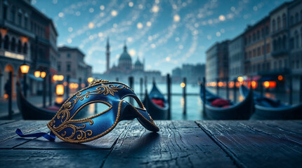 Wall Mural - blue Venetian mask with gold decorations