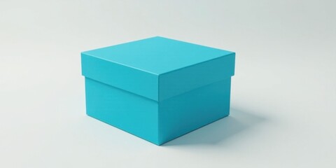 Poster - A Single Light Blue Square Box on a White Background for Product Display or Packaging Design