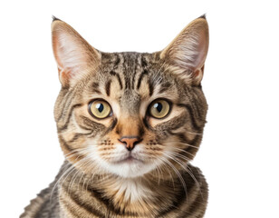 close up of tabby cat isolated on transparent or white background