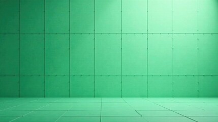 Poster - A Minimalist Green Room with Tiled Walls and Floor Featuring Subtle Lighting