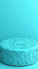 Wall Mural - Pastel Blue Ornate Cake on Cyan Background