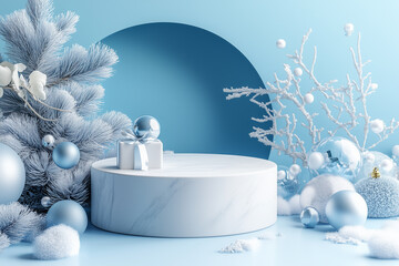 Wall Mural - photographing winter-themed for cosmetic products empty podium
