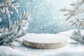 Wall Mural - photographing winter-themed for cosmetic products empty podium