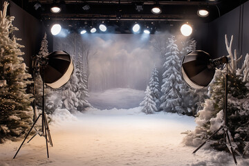 Wall Mural - photographing winter-themed for cosmetic products empty podium
