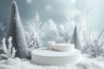 Wall Mural - photographing winter-themed for cosmetic products empty podium