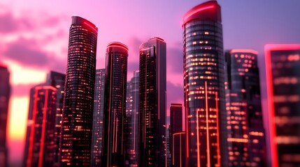 Wall Mural - Glittering Futuristic Glass Towers in Vibrant Cityscape at Dusk