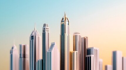 Wall Mural - Minimalist High-Rise Skyline with Soft Pastel Tones