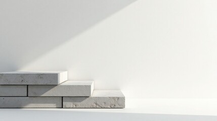 Aufkleber - Clean Minimalist Concrete Block Steps Against a White Wall for Product Display