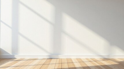 Poster - Empty Room Interior with Sunlight Streaming Through Window and Light Wood Floor