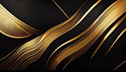 Wall Mural - abstract black background with gold stripes modern texture canvas ai generation