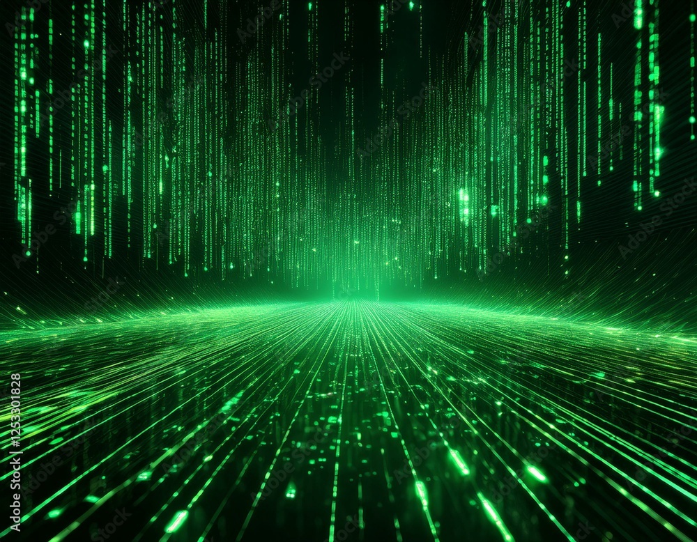 matrix style green 3d abstract geometric background green falling code on a dark abstract background