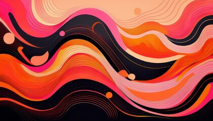 Wall Mural - abstract shapes vibrant pattern pink orange black modern art
