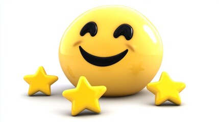 Wall Mural - create a yellow Smiley emoticon juggling 5 stars on white background to be used on an acrylic cut-out table display in A6 size 