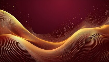 Wall Mural - golden waves and lines dots in a maroon background ai generation