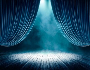 Wall Mural - white smog and light curtain with empty stage dark blue or teal color for presentation or premiere b