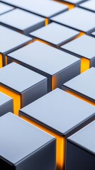 Canvas Print - Abstract Gray Cubes Glow Orange Light. AI Generated