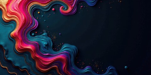 Aufkleber - Abstract Colorful Swirling Paint Textures with Scattered Beads on Dark Background, Ideal for Artistic Designs and Creative Projects