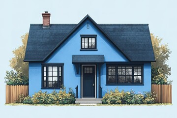 Wall Mural - Charming blue house with dark trim a quintessential home Classic architectural details and a cozy atmosphere Perfect for a family