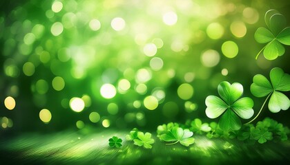 Wall Mural - st patrick s day abstract background st patrick s day green background clover leaf bokeh lights defo
