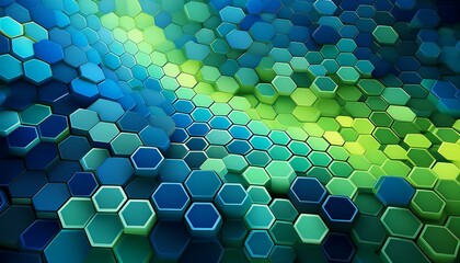Wall Mural - multicolor hexagonal geometric design in blue and green