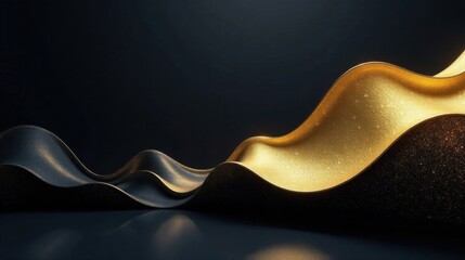Leinwandbilder - Abstract Gold and Black Wavy Design Elegant Luxury Background for Presentation or Invitation