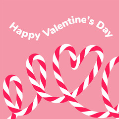 Wall Mural - Abstract square festive Valentine's day greeting card, hand drawn pink background with heart, loop, ribbon. Postcard tied up with cotton red rope bakers twine. Packing string with heart. Vector EPS10