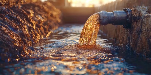 Poster - Pipe is pouring water into a river
