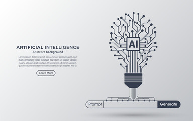 Poster - Concept of Artificial intelligence. Generative AI from prompt. Innovations and ideas generated by machine learning. Big data and large language model. Vector illustration.