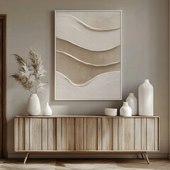 Wall Mural - Frame on wall and wooden cabinet