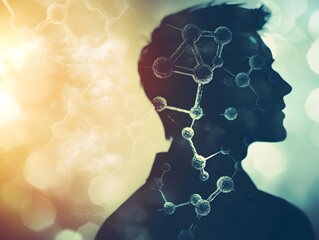 Aufkleber - Silhouette Of Human Head With Molecular Structures And Light Effects