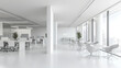 © Kamonwan - A blurred image of a modern white office interior with minimalist design and spacious open layout creating a clean professional workspace. AI generative