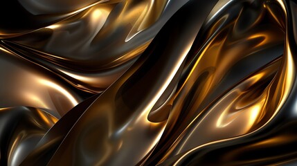 Wall Mural - 3D rendering of abstract background with smooth and wavy folds of golden and black silk.