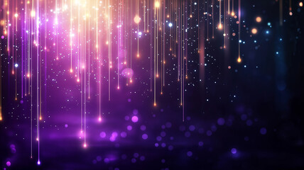 Wall Mural - Vibrant abstract background featuring cascading lights in purple and gold hues, creating mesmerizing digital atmosphere filled with sparkling effects