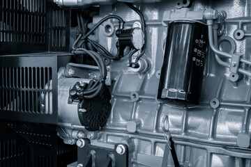 Aufkleber - Big diesel engine close up feed from the side, industrial service engine concept background