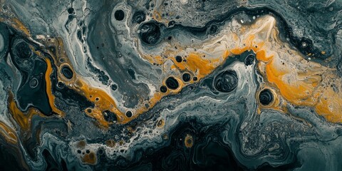 Poster - abstract scene where abstract fluid art reveals intricate and organic patterns, using a mix of vibrant and muted colors to evoke a sense of depth and movement in a captiv