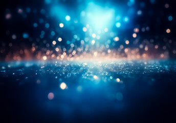 Aufkleber - Abstract sparkling background with bokeh lights in blue and orange tones. Glittering effect creates a magical and dreamy atmosphere.