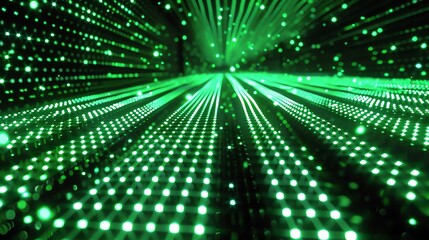 Wall Mural - abstract background of glowing green dots and lines. futuristic technology or science fiction concep