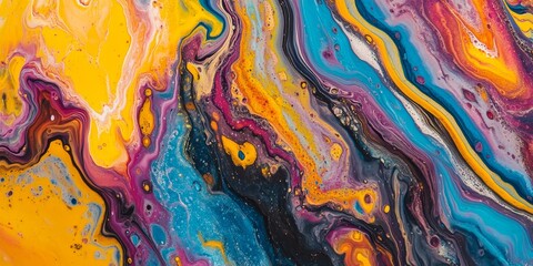 Poster - abstract artwork showcasing mixed media fluid art with a focus on the innovative use of various materials, creating a layered and multidimensional design that highlights