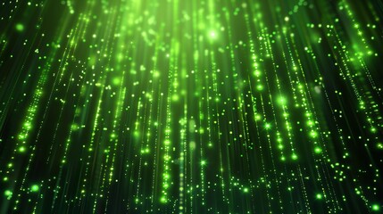 Wall Mural - Green glitter particles falling down on a dark background.
