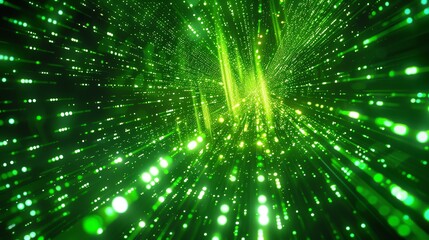 Wall Mural - green glowing particles form a futuristic tunnel. the particles are arranged in a grid-like pattern 